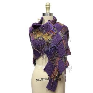 Hand Knit Piano Shawl Wrap Colorful Boho Artsy Fairy Art to Wear OOAK